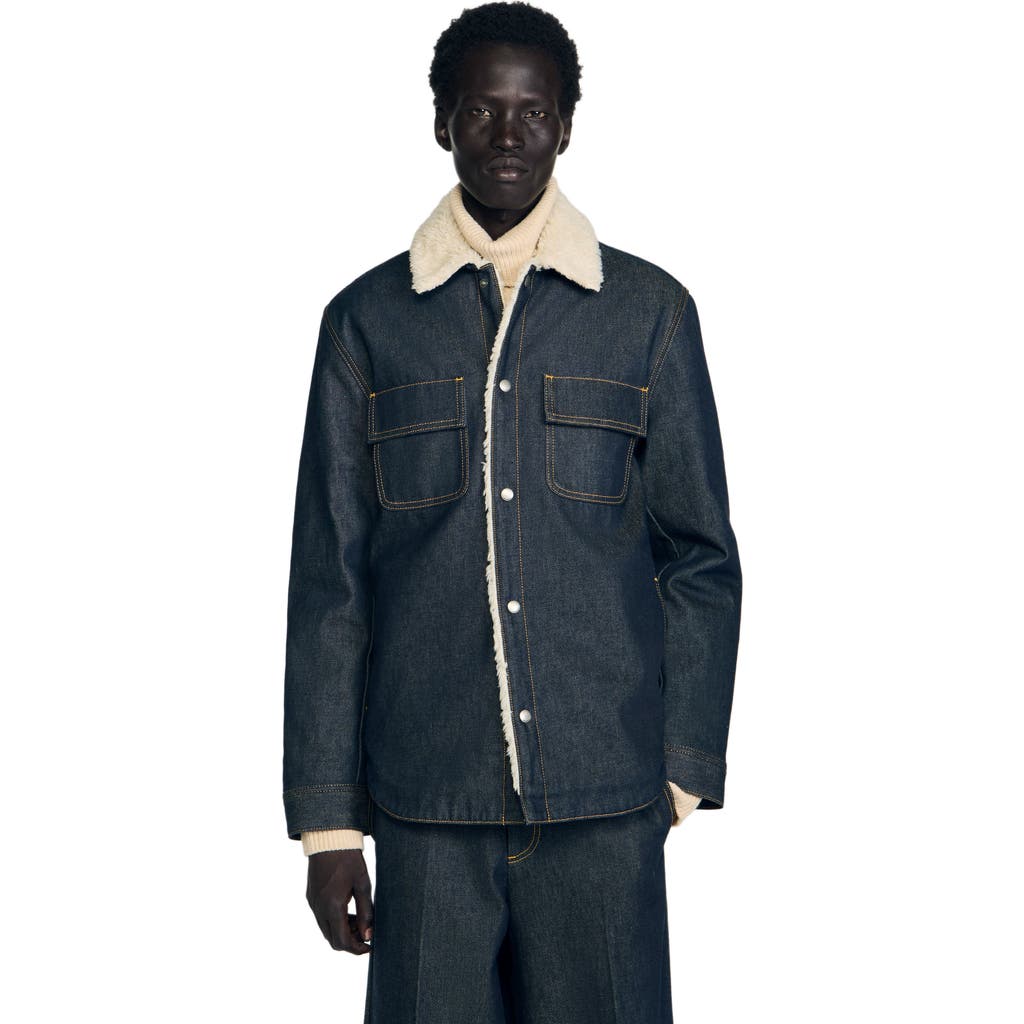 Sandro Denim Overshirt In Blue