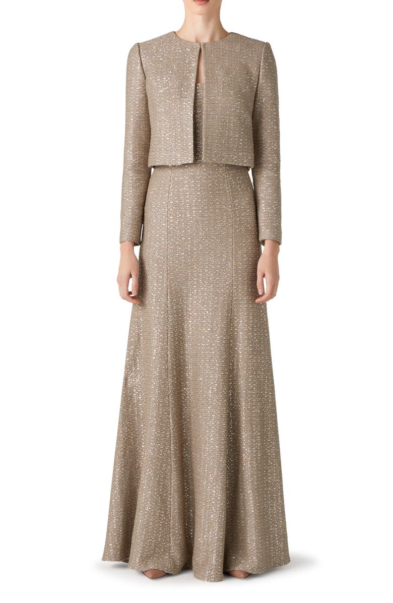 St. John Evening Sequin Textured Knit Boxy Jacket, Main, color, 