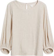 Caslon® Balloon Sleeve Linen Blend Top