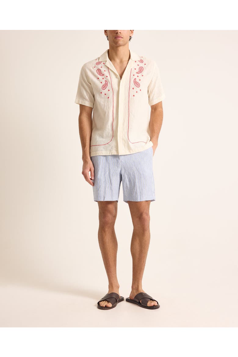 Maitan Embroidery Relaxed Fit Paisley Embroidery Shirt, Main, color, White Sand/Vermillion