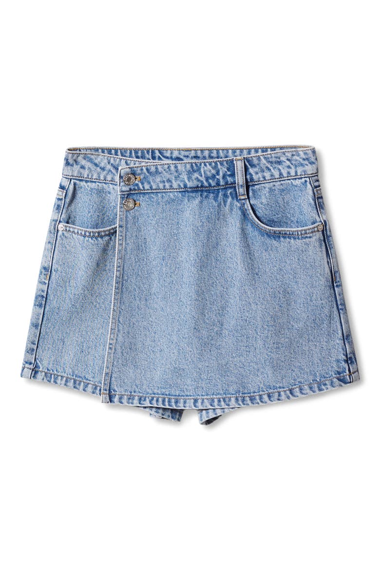 Denim Wrap Miniskort, Alternate, color, MEDIUM BLUE