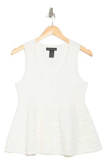 Design History Pointelle Peplum Sweater Tank In White