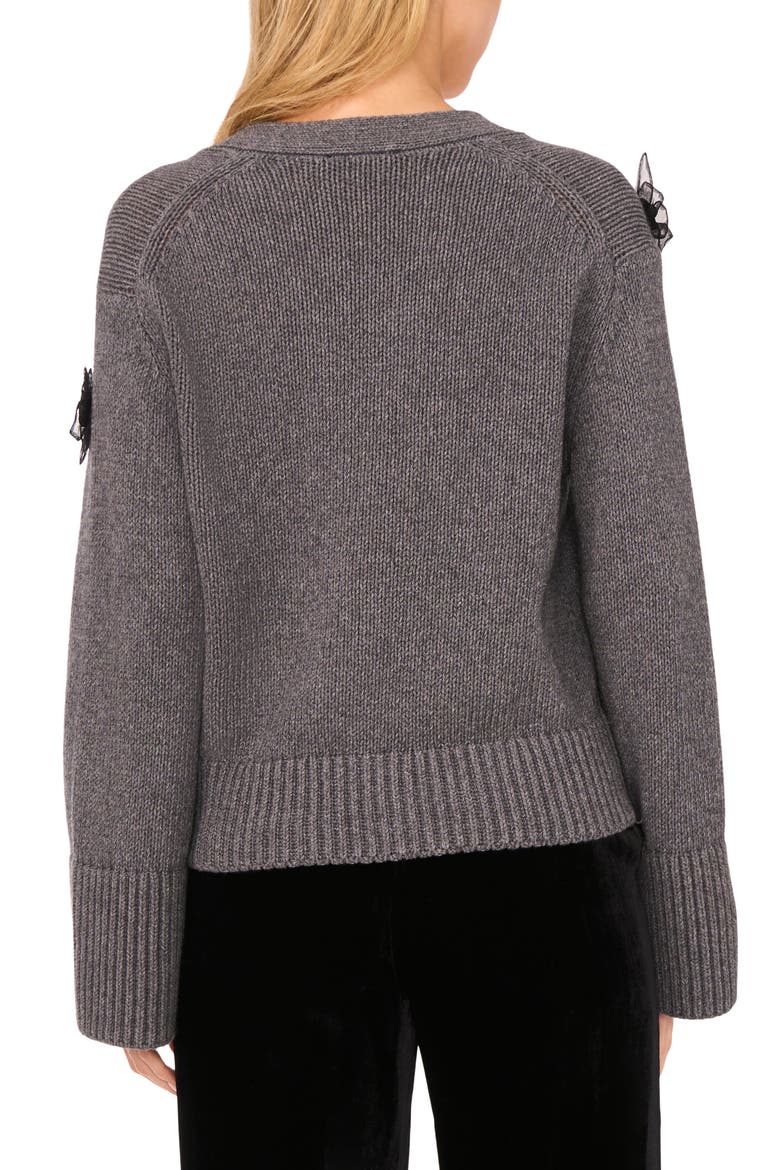 Mesh Floral Appliqué Cardigan, Alternate, color, MEDIUM HEATHER GREY