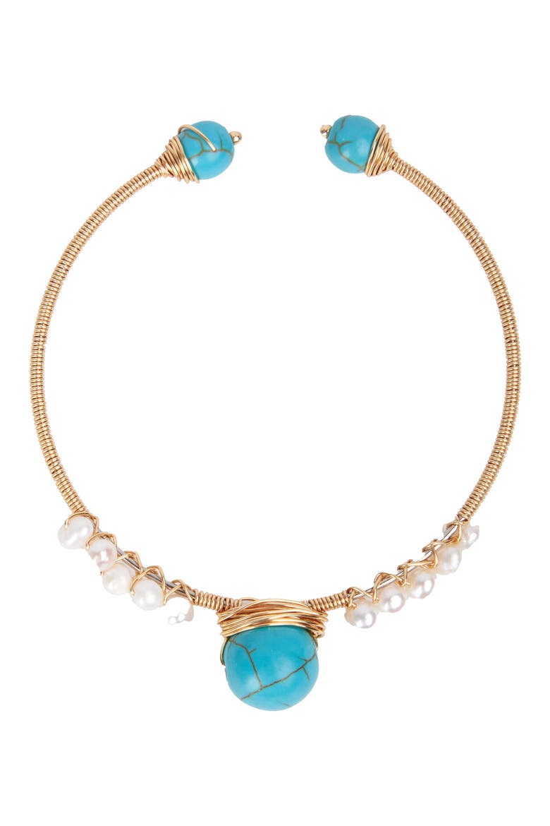 Turquoise & Freshwater Pearl Cuff Bracelet, Alternate, color, 14K GOLD/ TURQUOISE/ PEARL