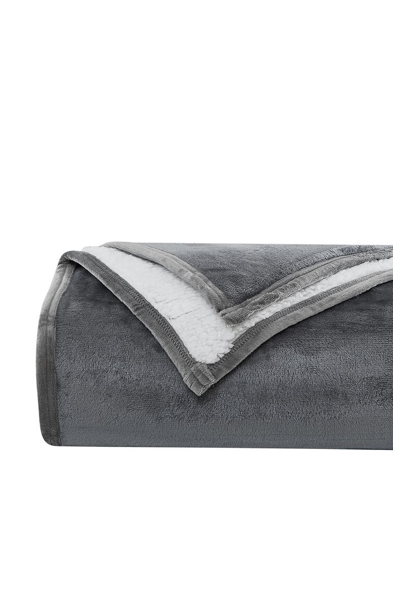 SOUTHSHORE FINE LINENS Microfleece Faux Shearling Lined Reversible Throw Blanket - 50" x 70", Alternate, color, Slate