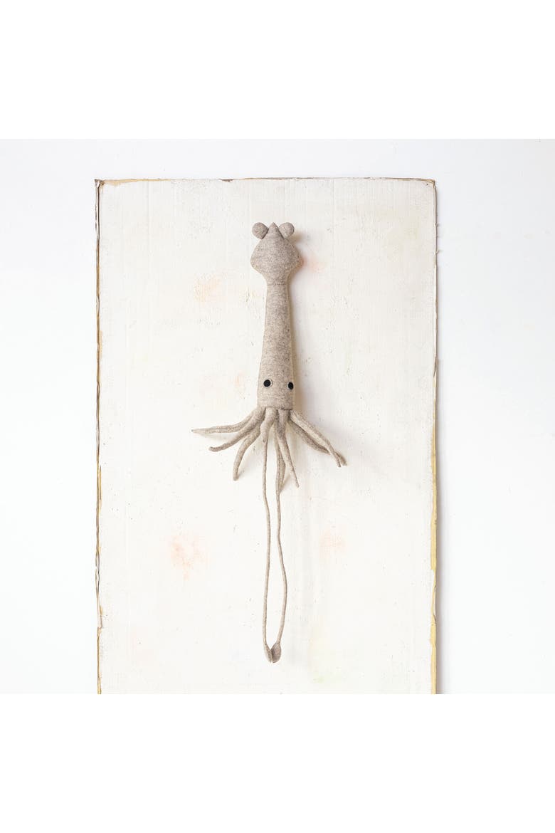 Handmade Wool Felt Squid Wall Hanging, Grey and Black, Alternate, color, Grey