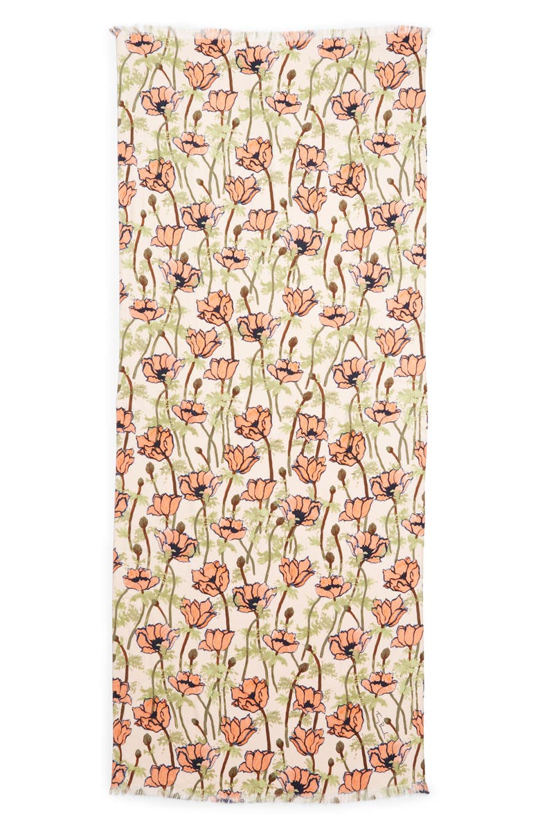 Tory Burch Poppies Bloom Wool & Silk Scarf, Alternate, color, 