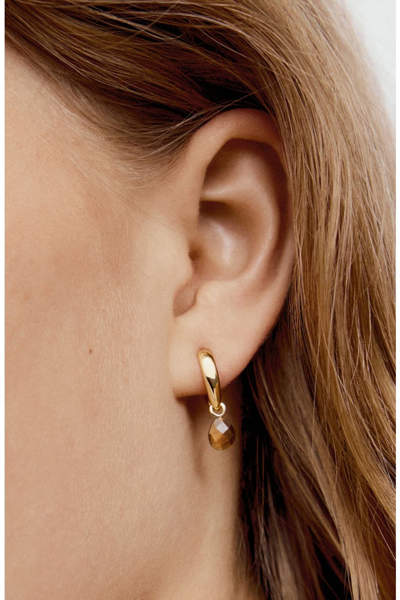 Nura Tiger's-Eye Drop Huggie Hoop Earrings, Alternate, color, 18CT GOLD VERMEIL / TIGERS EYE