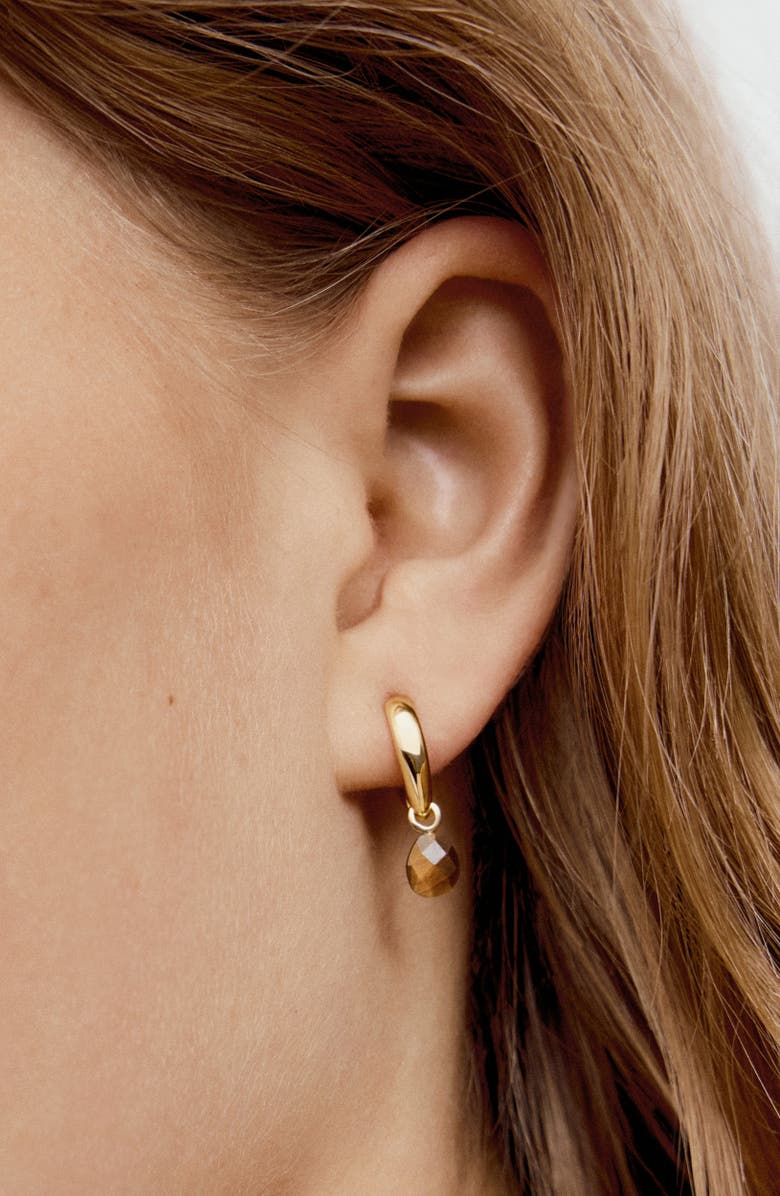 Monica Vinader Nura Tiger's-Eye Drop Huggie Hoop Earrings, Alternate, color, 