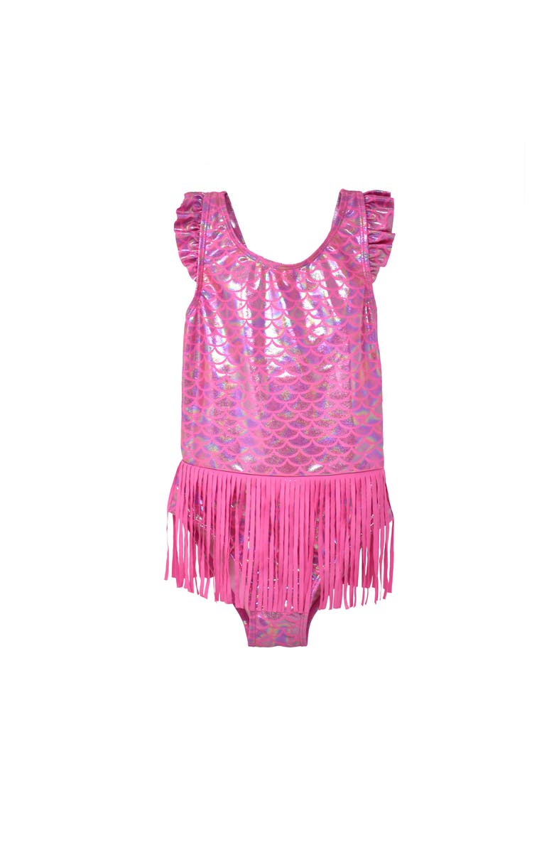 Flap Happy Infant & Toddlers Sun Protective UPF 50+ Keilani One-Piece Swimsuit with Fringe, Main, color, Shiny Pink Scales