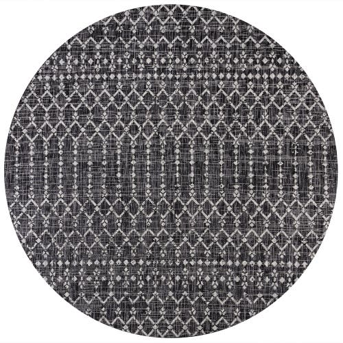 Jonathan Y Ourika Moroccan Geometric Textured Weave Indoor/outdoor Round Area Rug In Black/gray
