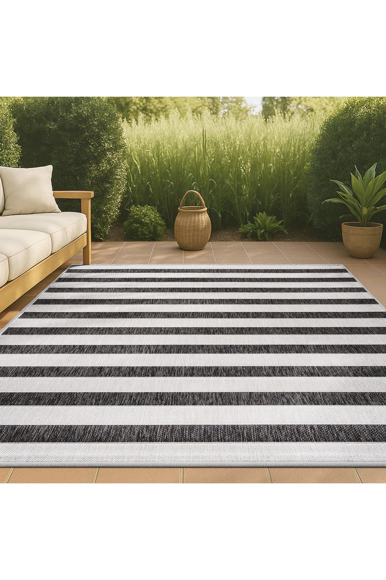 Aveiro Wide Stripe Indoor/Outdoor Area Rug, Alternate, color, Black/Cream