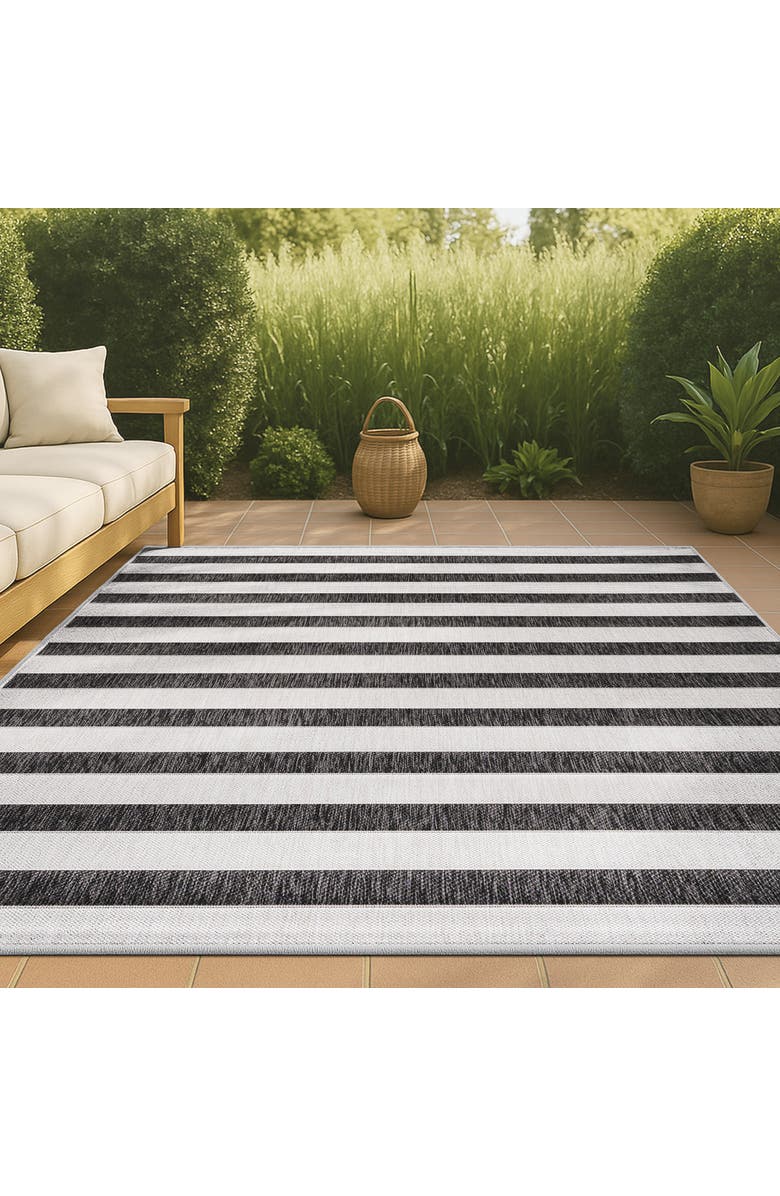 JONATHAN Y Aveiro Wide Stripe Indoor/Outdoor Area Rug, Alternate, color, Black/Cream