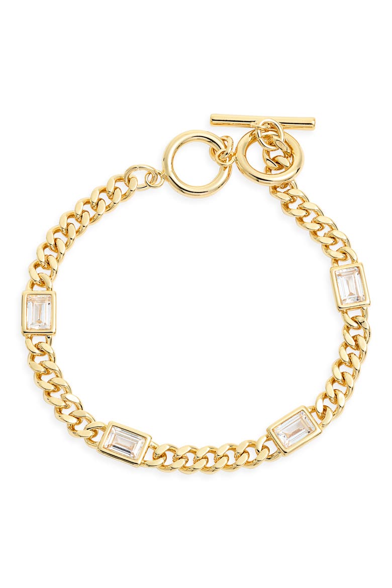 Emerald Cut Cubic Zirconia Toggle Bracelet, Main, color, CLEAR- GOLD