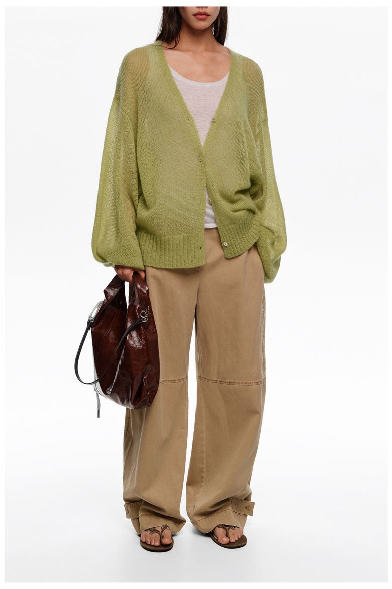 Mohair And Wool Long Cardigan, Alternate, color, GREEN