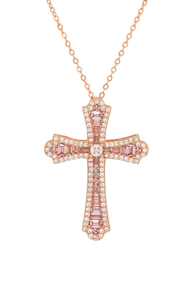 Sterling Silver CZ Cross Pendant Necklace, Main, color, ROSE GOLD