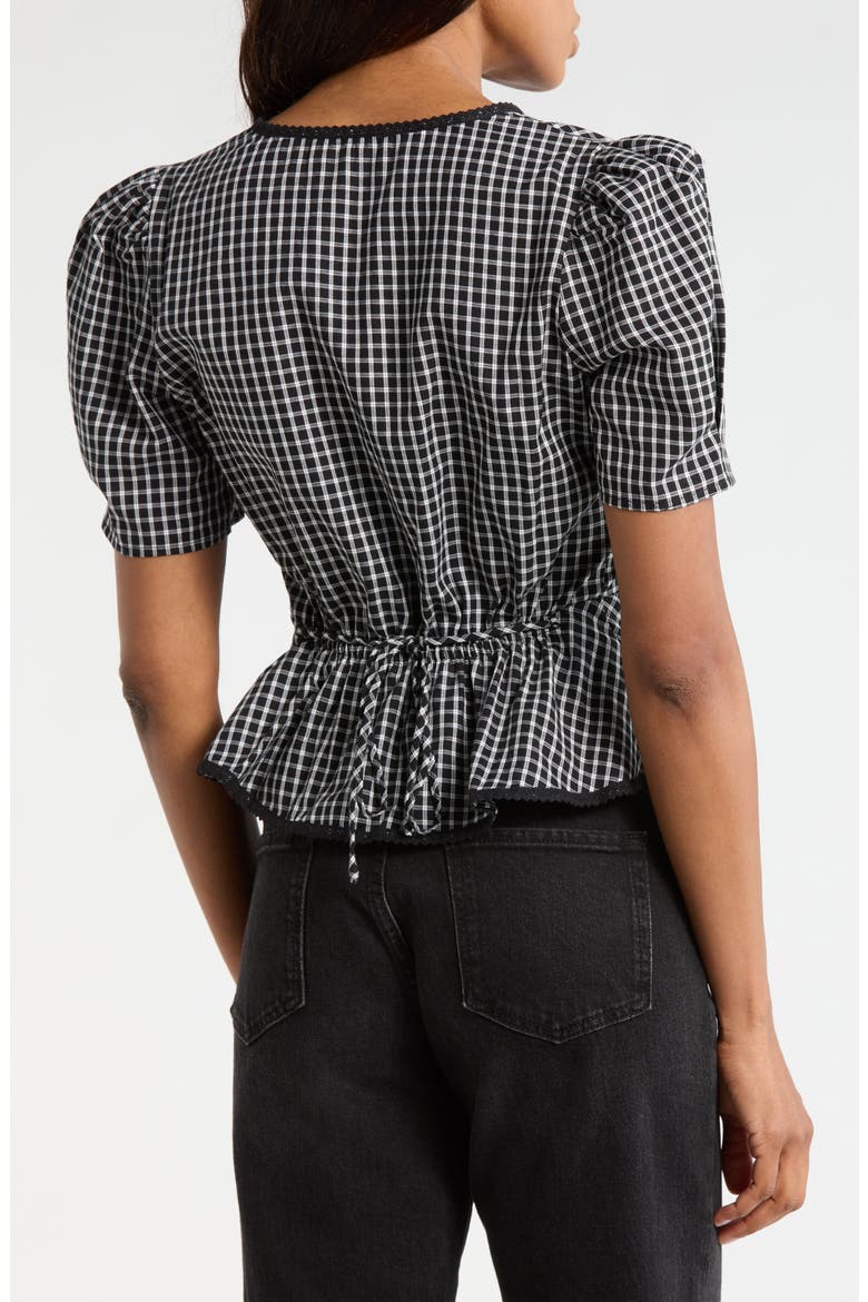 Stretch Cotton Peplum Top, Alternate, color, IVORY-BLACK GINGHAM
