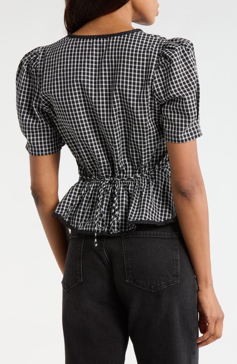 WAYF Cotton Peplum Top, Alternate, color, Ivory-Black Gingham