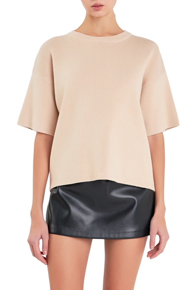 Rib Elbow Sleeve Sweater, Main, color, BEIGE