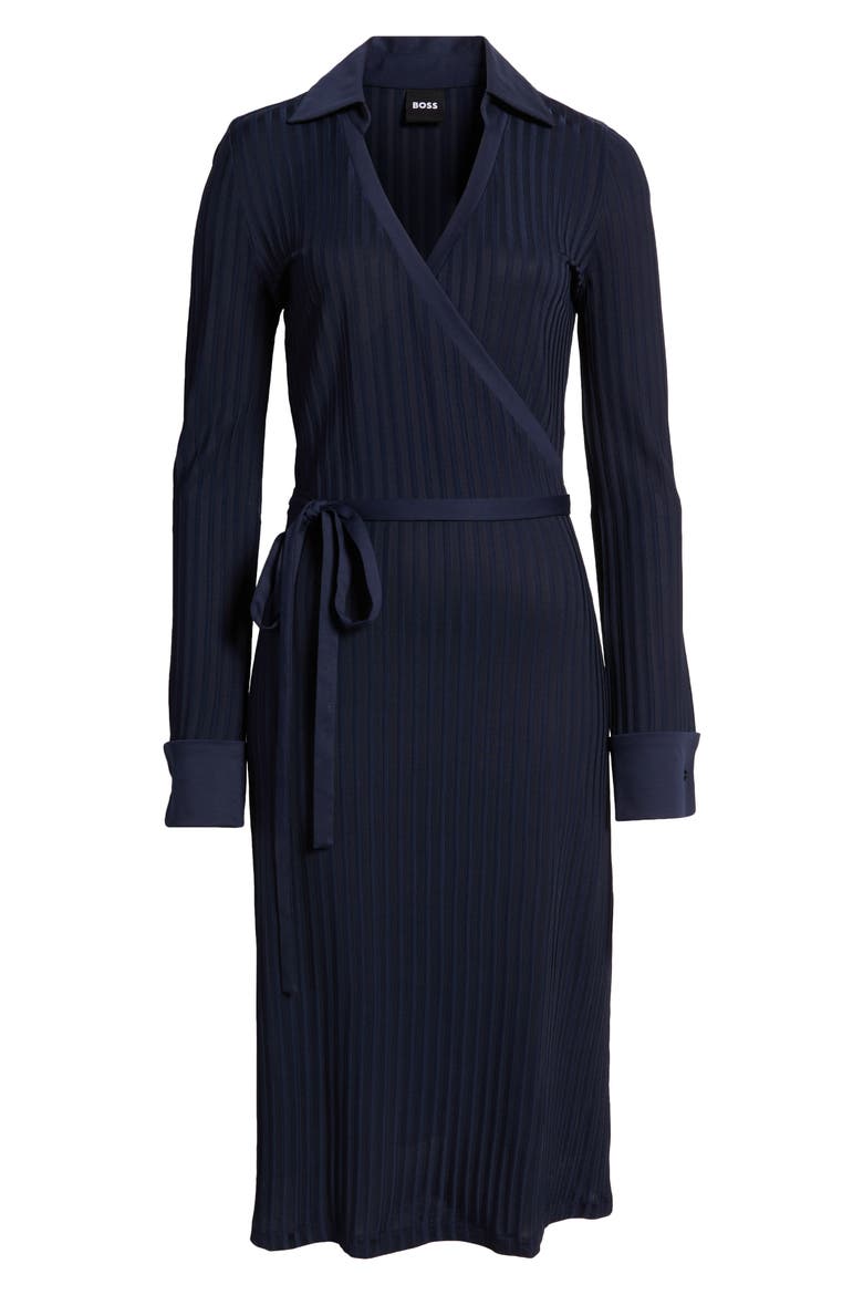 Ellarie Rib Long Sleeve Dress, Alternate, color, DK BU