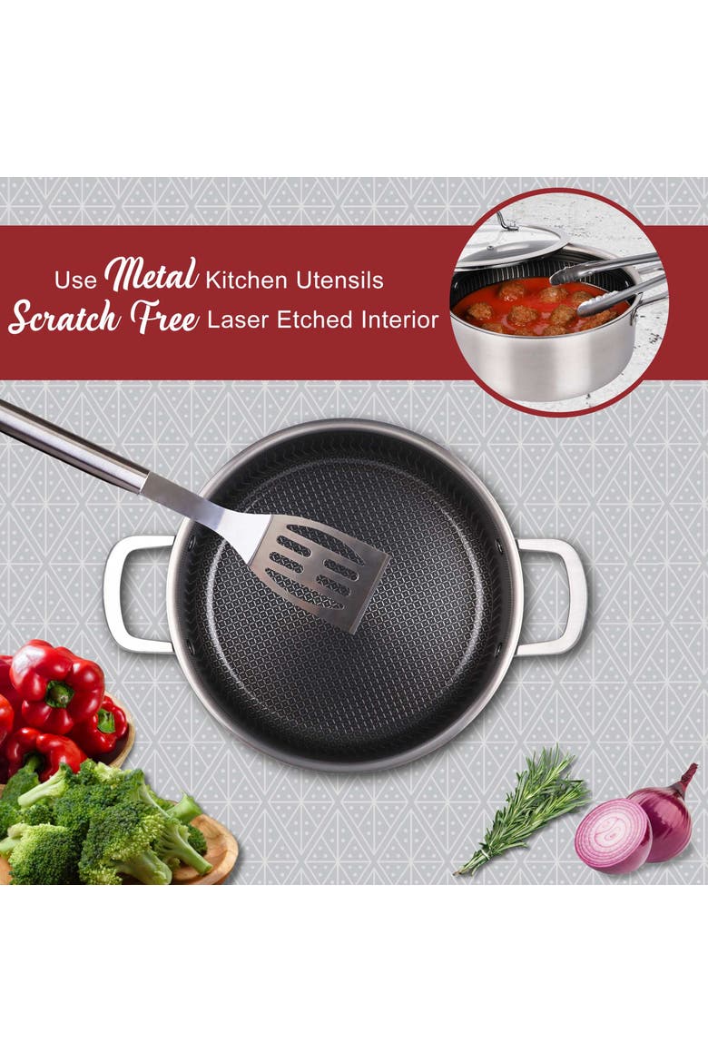 6 Quart NonStick Stainless Steel Dutch Oven w/Glass Lid, Alternate, color, Silver