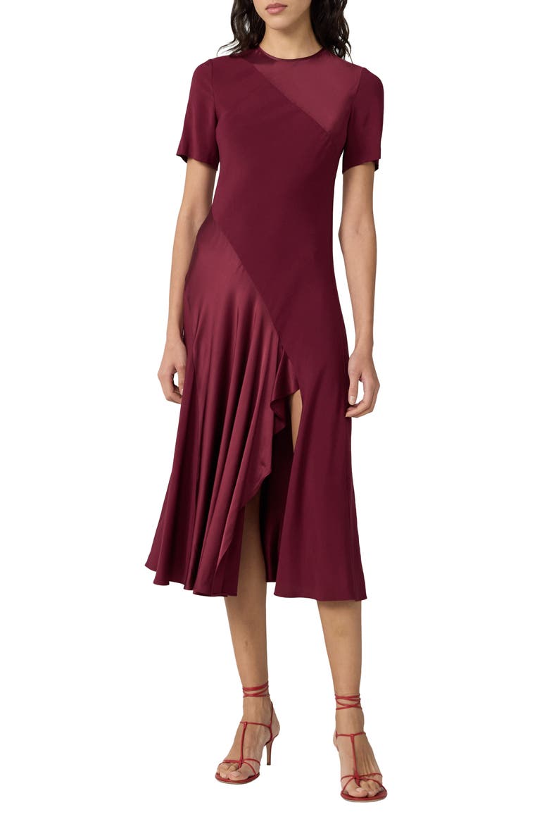 Araminta Mixed Media Midi Dress, Main, color, CHERRY WOOD