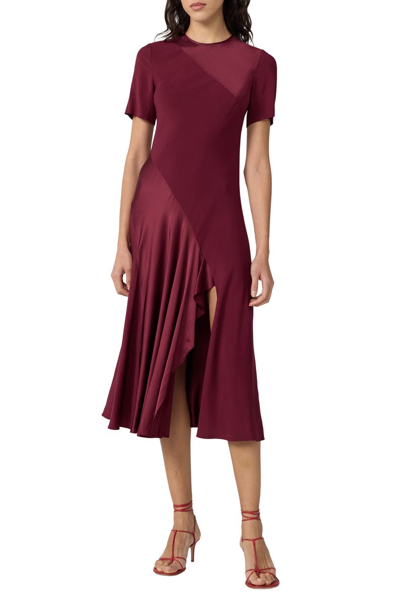 DVF Araminta Mixed Media Midi Dress, Main, color, Cherry Wood