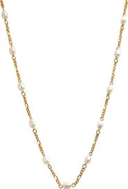 Argento Vivo Sterling Silver Freshwater Pearl Figaro Chain Necklace