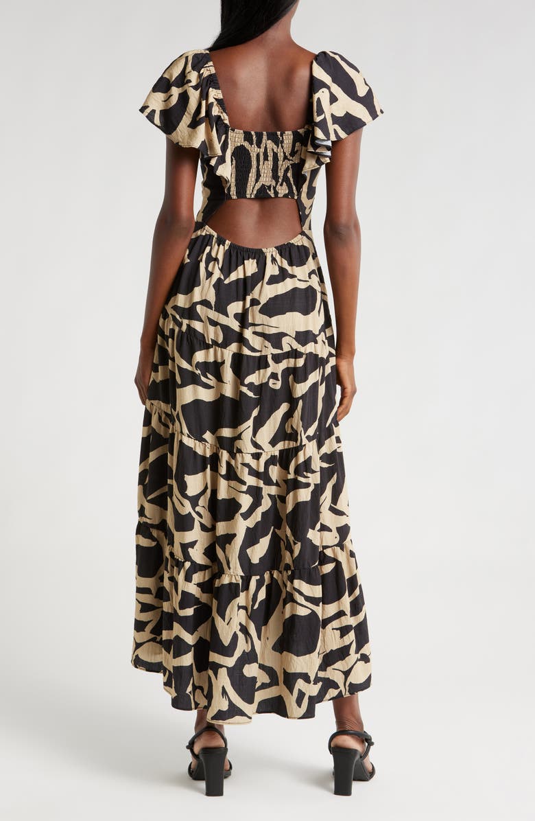 MELLODAY Printed Smocked Waist Maxi Sundress, Alternate, color, Black/ Taupe Print