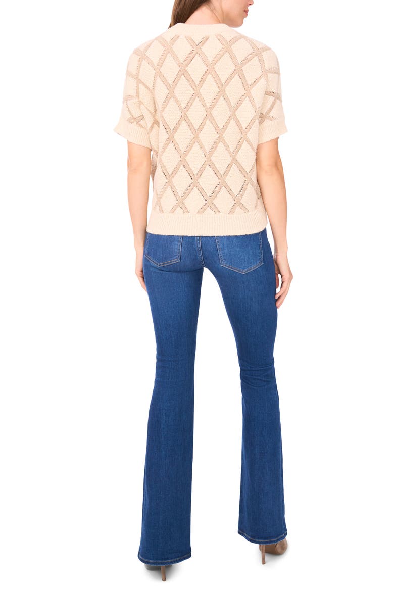 Short Sleeve Diamond Stitch Sweater, Alternate, color, BIRCH