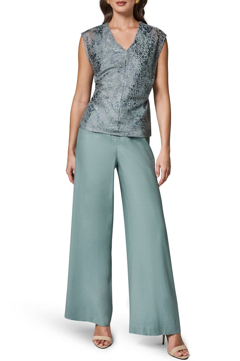 Dot Burnout V-Neck Top, Alternate, color, WATERLILY COMBO