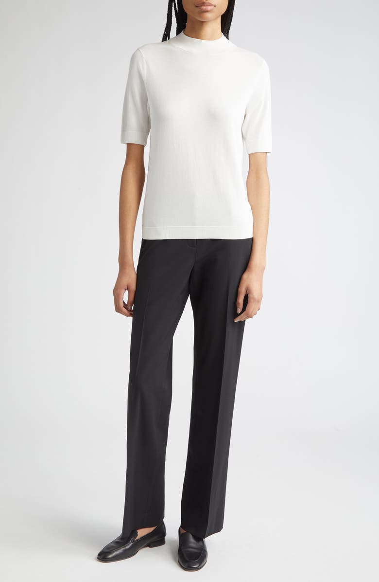 Lafayette 148 New York Mock Neck Short Sleeve Sweater, Alternate, color, Cloud