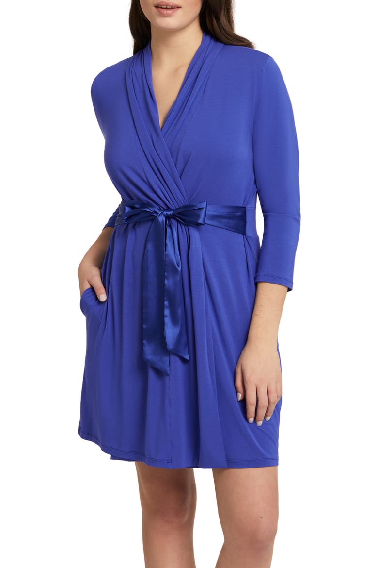 Iconic Short Knit Robe with Satin Tie, Main, color, SAPPHIREDNU
