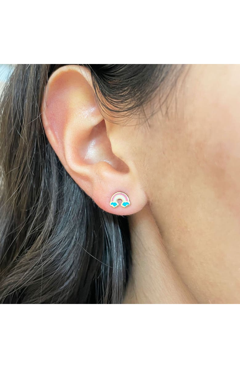 The Lovery Fine Jewelry Rainbow Enamel Stud Earrings, Alternate, color, Enamel/Yellow Gold