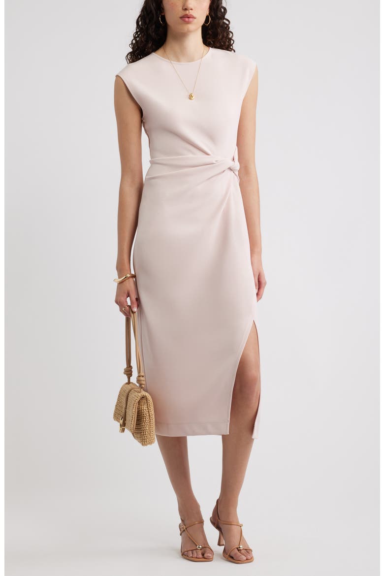 Twist Midi Dress, Alternate, color, PINK SEPIA