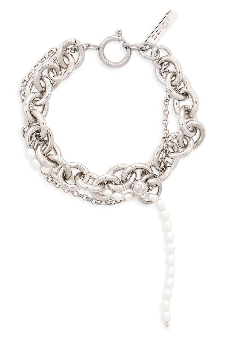 Salem Imitation Pearl Mixed Chain Bracelet, Main, color, PALLADIUM