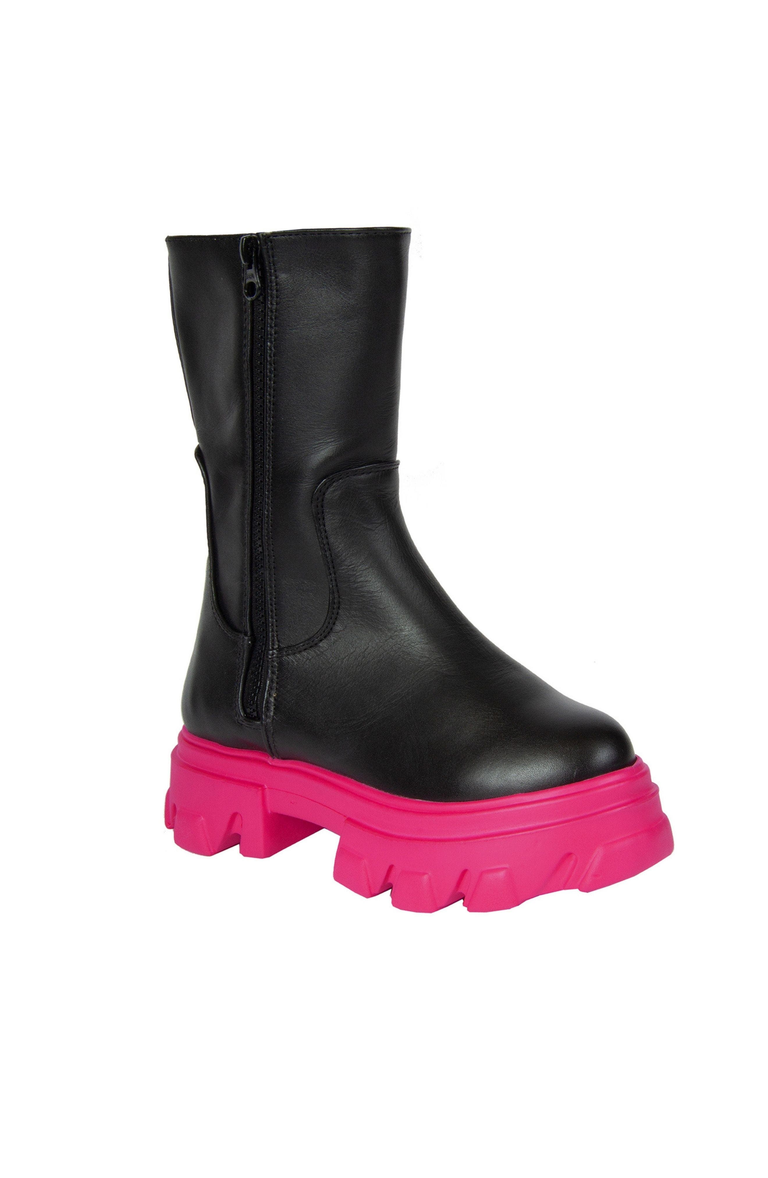 URBNKICKS Double Zipper Leather Boots, Main, color, Black