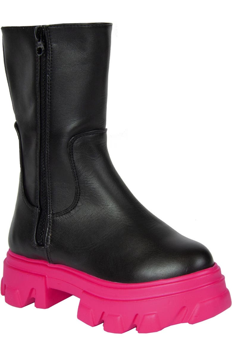 URBNKICKS Double Zipper Leather Boots, Main, color, Black
