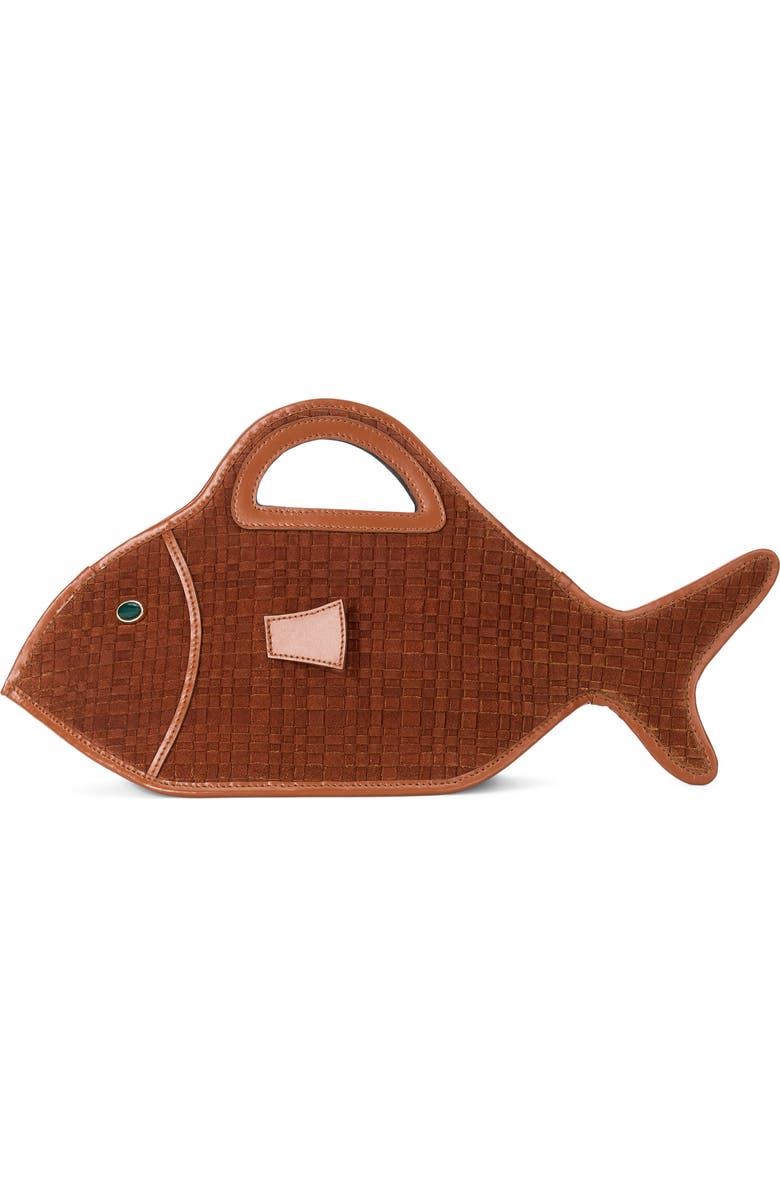 STAUD Cleo Leather Fish Bag, Main, color, Tabac