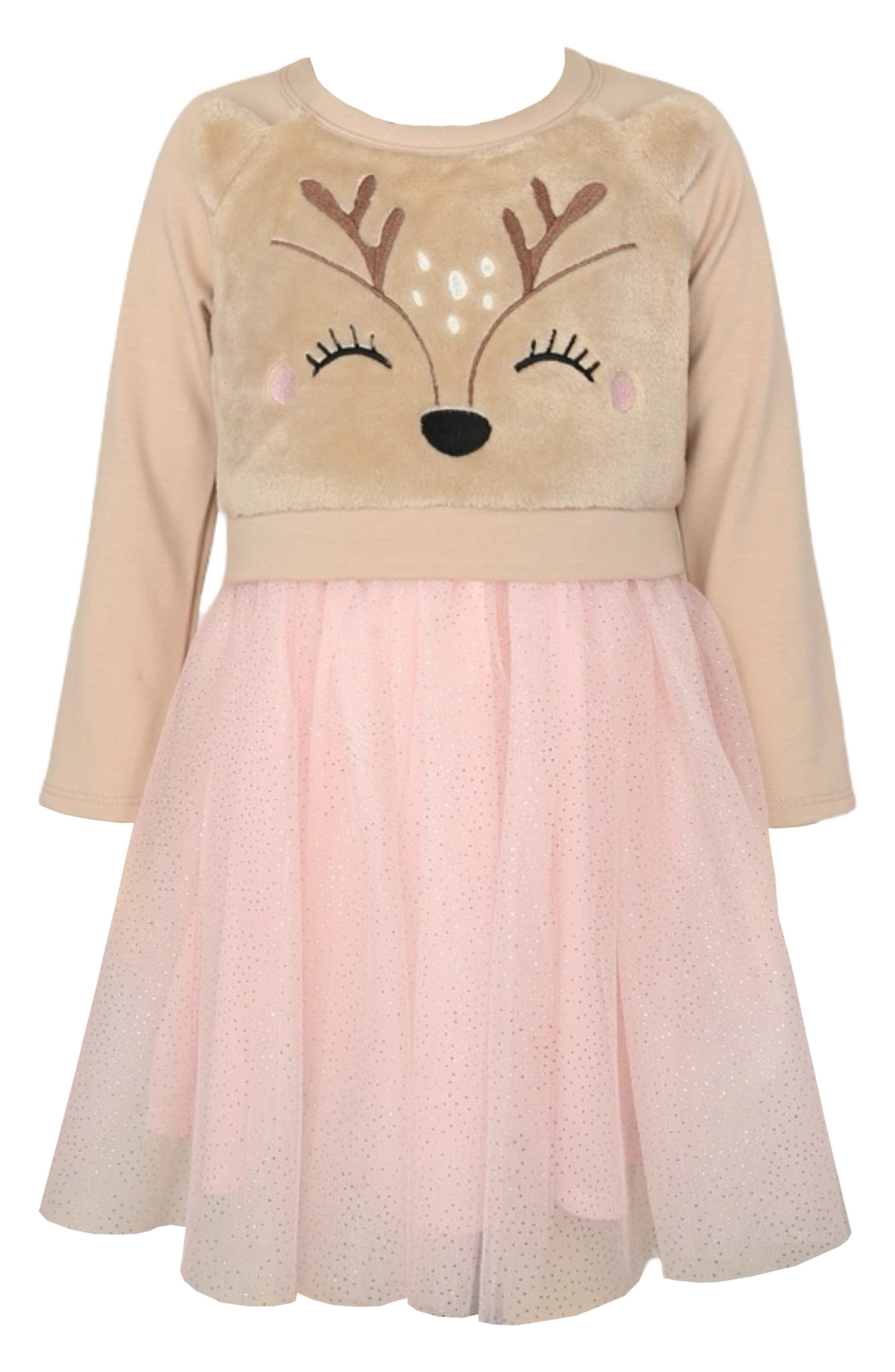 Zunie Kids' Reindeer Embroidered Twofer Dress