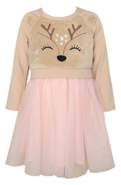 Kids' Reindeer Embroidered Twofer Dress (Toddler)
