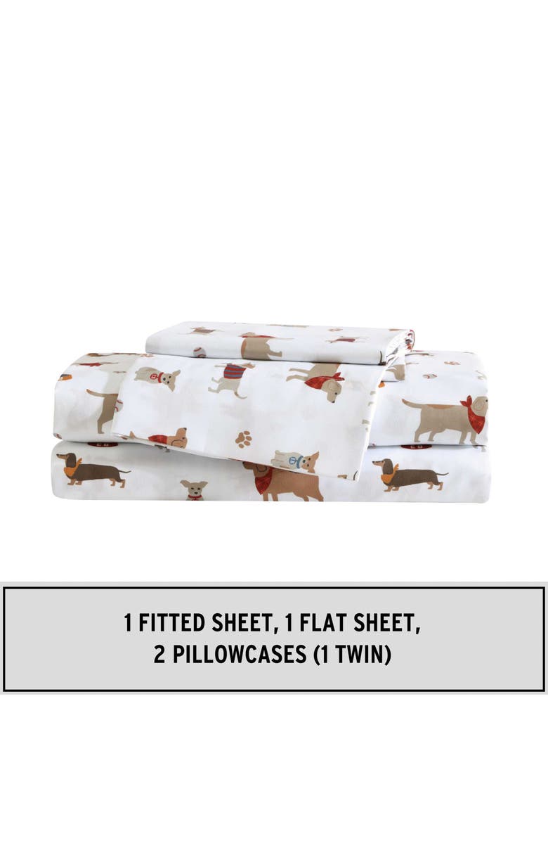 Eddie Bauer Buddy & Friends Dog Print Microfiber Sheet Set, Alternate, color, White/ Beige/ Red