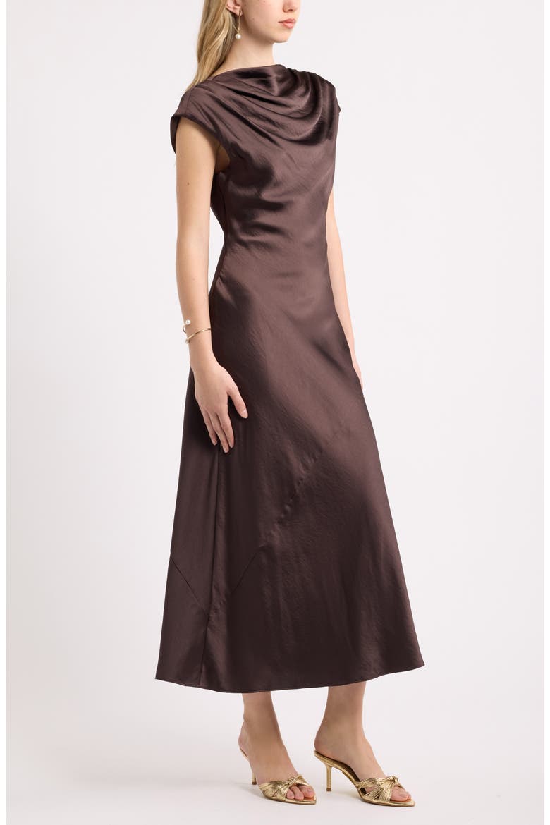 Cowl Neck Column Midi Dress, Alternate, color, BROWN SEAL