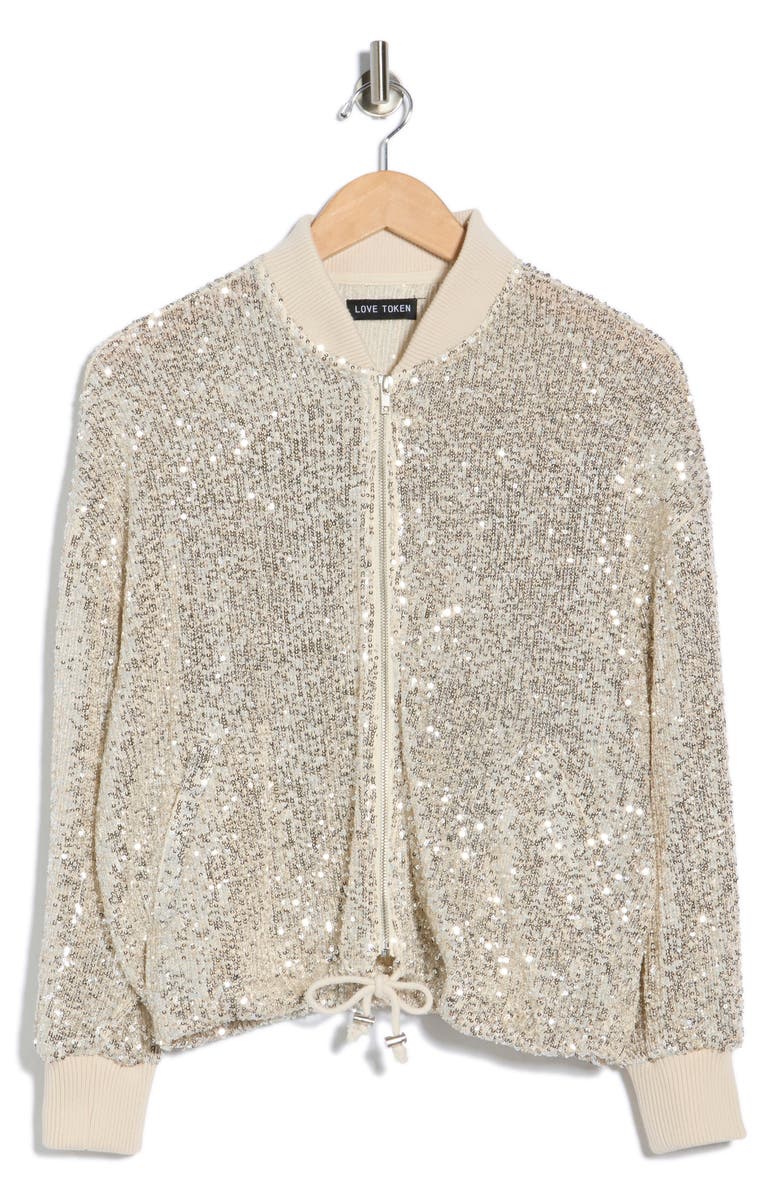Love Token Cindy Sequin Bomber Jacket, Alternate, color, Silver