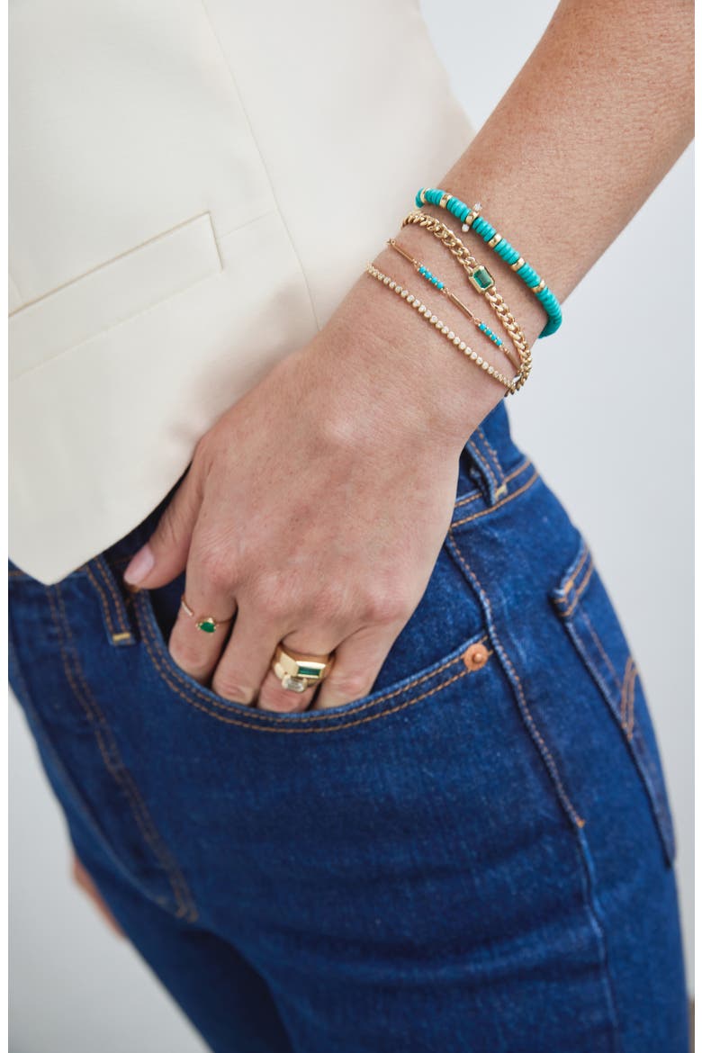Turquoise & Rondelle Gold Bead Bracelet with Diamonds, Alternate, color, 14K YELLOW GOLD