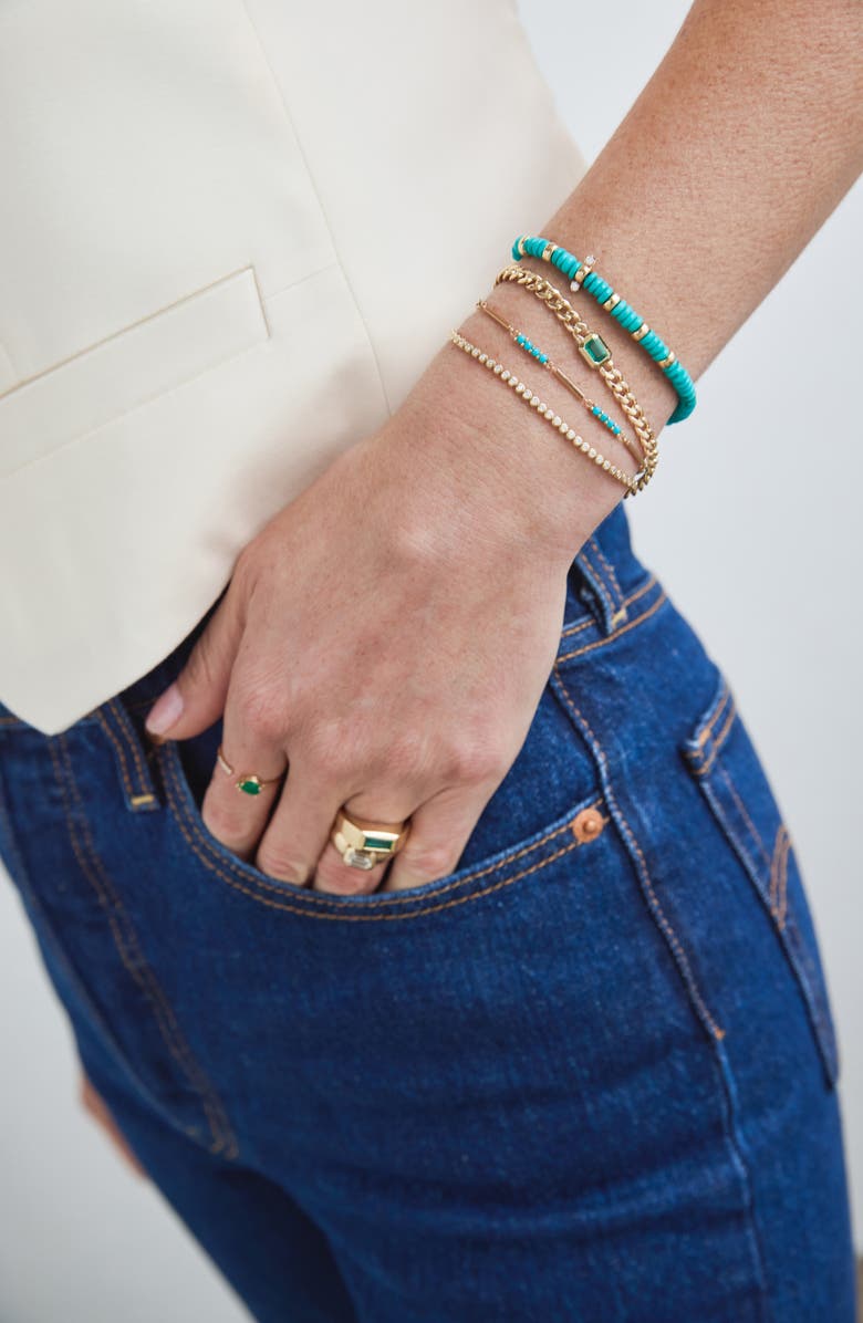 Zoë Chicco Turquoise & Rondelle Gold Bead Bracelet with Diamonds, Alternate, color, 