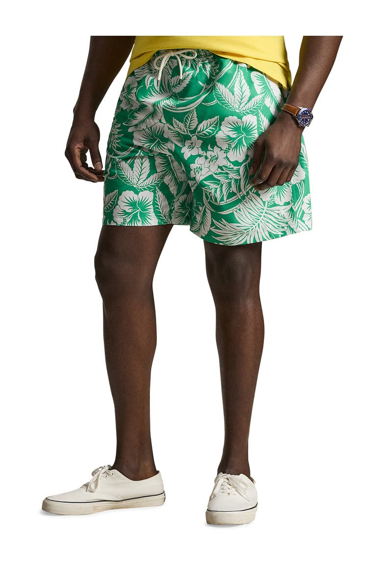 Big & Tall Floral Swim Trunks, Main, color, GREEN SWEETHEART