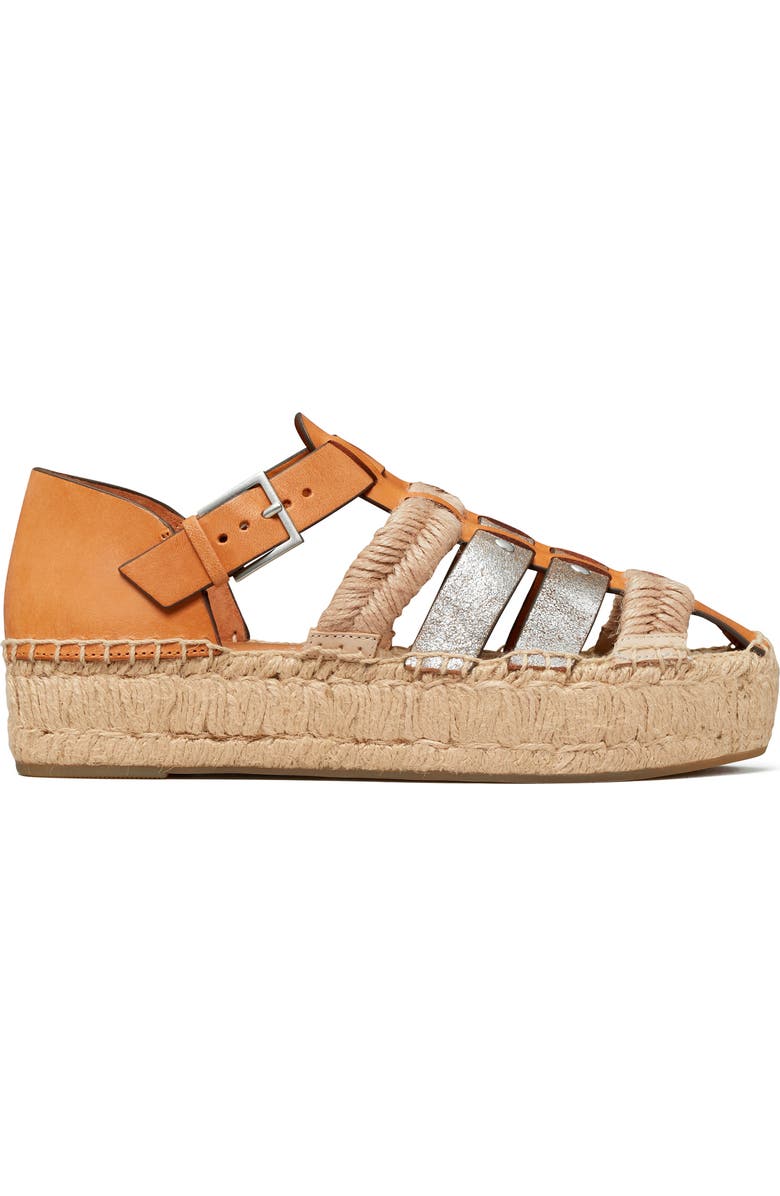 Tory Burch Fisherman Platform Espadrille, Alternate, color, Brandy / Silver / Silver