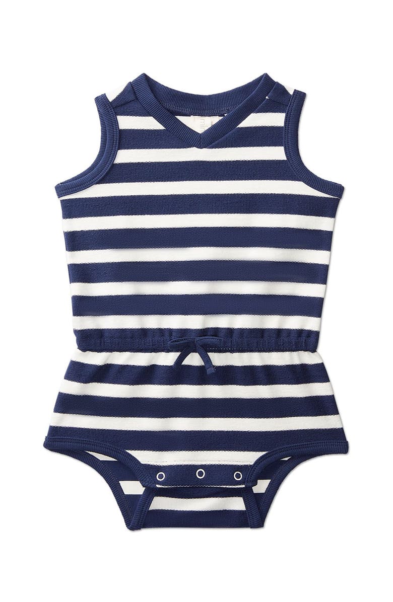 MiniMoi Baby and Toddler Boys Striped Stretch Cotton Terry Sleeveless Romper, Main, color, Blue
