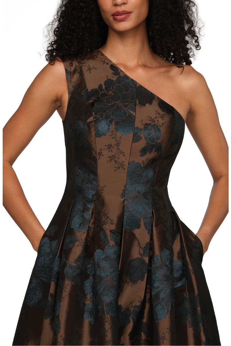 Brynlee Metallic Floral Jacquard One-Shoulder Gown, Alternate, color, GOLD/ DARK TWILIGHT